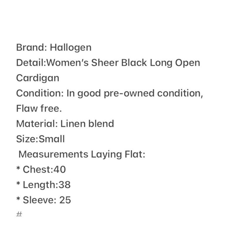 Halogen Womens Black Sheer Linen Blend Long Open Front Cardigan Pockets Small - Picture 5 of 5